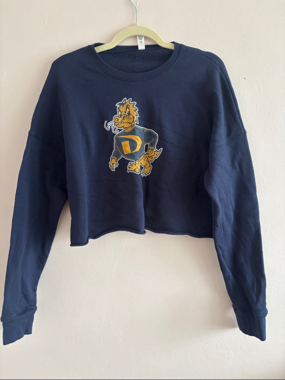 Drexel University Bella Canvas Navy Cropped Crewneck with Yellow Mascot Graphic
